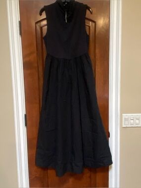 J. Crew Fitted knit mockneck dress with poplin skirt in black Sz M
